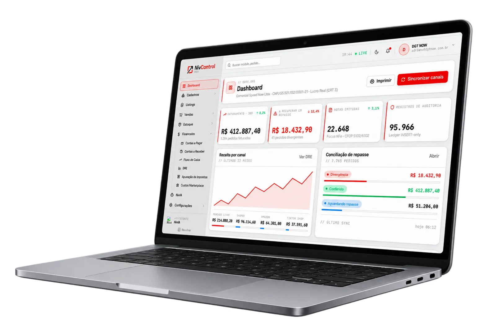 Notebook exibindo o dashboard Enterprise do NivControl
